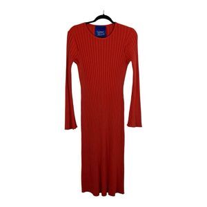 Simon Miller Dress Womens Large Red Ribbed Long Sleeve Knit Midi Bodycon USA